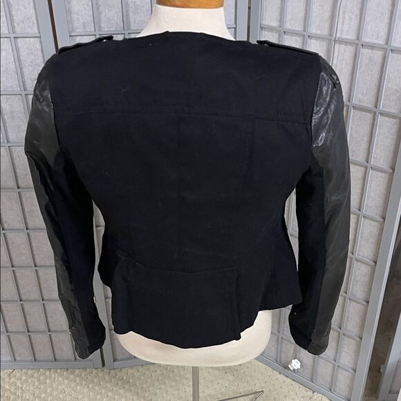 Andree Blue Chic Black Leather and Fabric Jacket, Size Medium - Picture 3 of 9